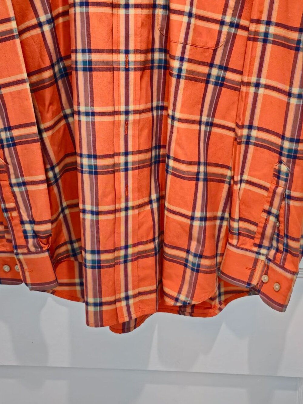 Haggar Forever New Mens L/G Orange Plaid Button-Up Shirt Fade-Resistant Wrinkle - Picture 8 of 13